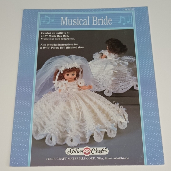 3/$15 VTG Musical Bride 13" Music Box Doll Crochet Pattern Fibre Craft FCM163 - Picture 1 of 4